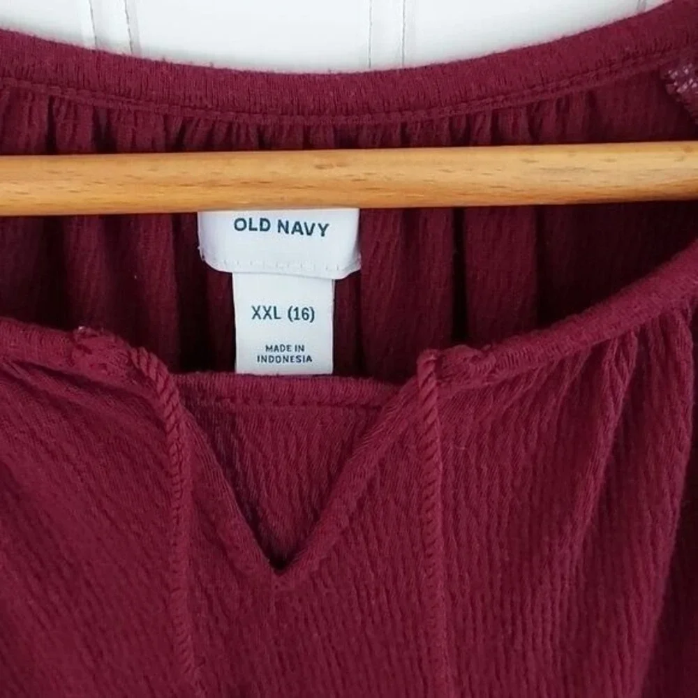 Girls XXL 16 Burgundy Crochet Lace Peasant Blouse Top Festival Fairycore Boho